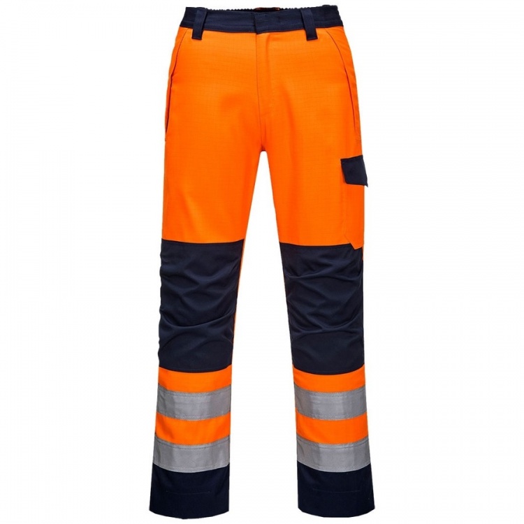 Portwest MV36 Hi Vis Orange / Navy MODAFLAME RIS Trousers 300g